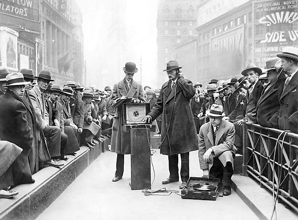 An archival press photograph from the era of Benjamin's writing, captioned by Times Wide World Photos.